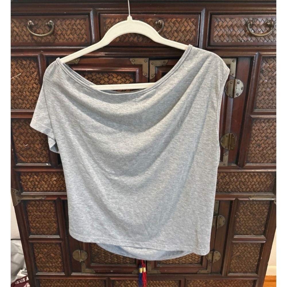 Gray Dolman Sleeve Drape Neck T Shirt Top Women Size L